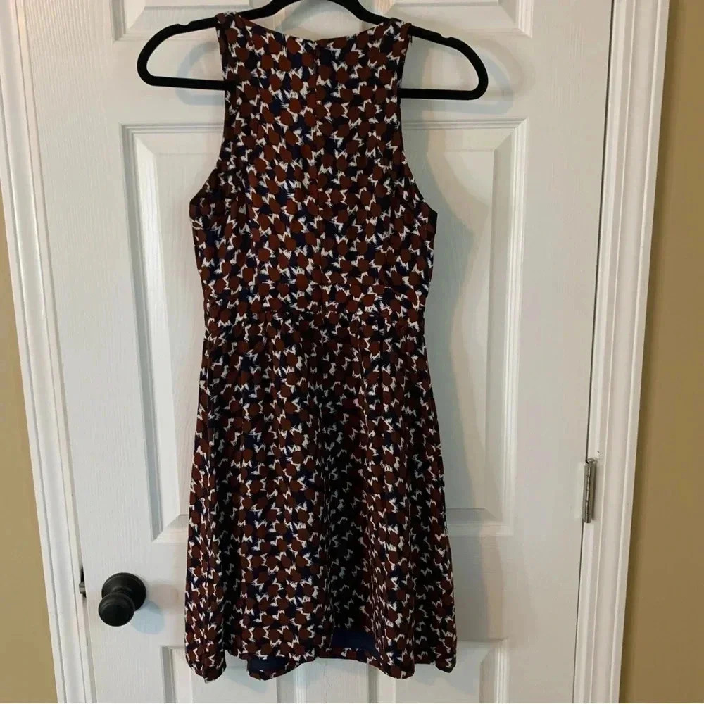 J.Crew Geometric Abstract Print Lined A-line Sleeveless High Neck Dress, size 0 - Picture 10 of 11